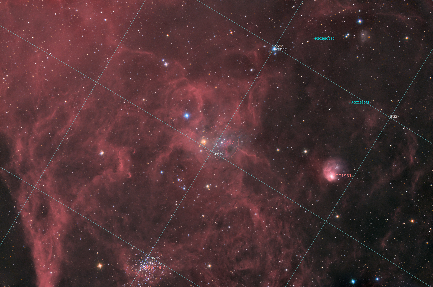 IC417 ,NGC1931, NGC1907